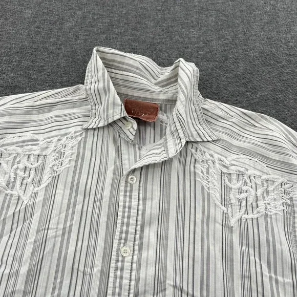 Roar Striped Button Down Shirt Mens L White Embroidered LS Grunge Gothic *FLAWS - Picture 11 of 15